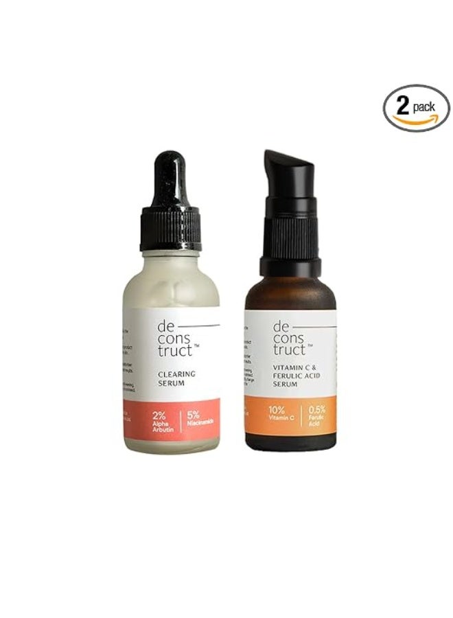 Deconstruct Skin Brightening Duo | 10% Vitamin C & 0.5% Ferulic Acid and 2% Alpha Arbutin & 5% Niacinamide | For All Skin Types | 30 ml each | Pack of 2 - Image 1